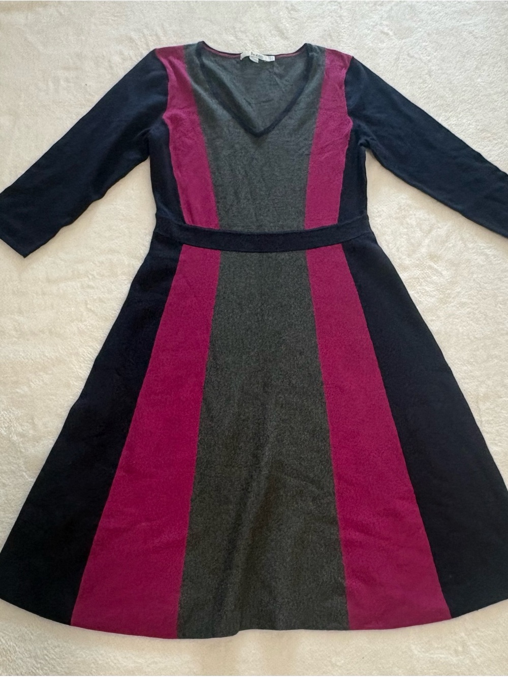 Boden Charcoal, Black & Berry Long Sleeve Fit-and-Flare Dress